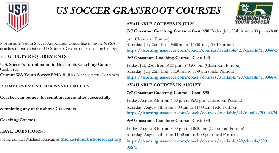 2025 USSF Grassroots Coaching Courses